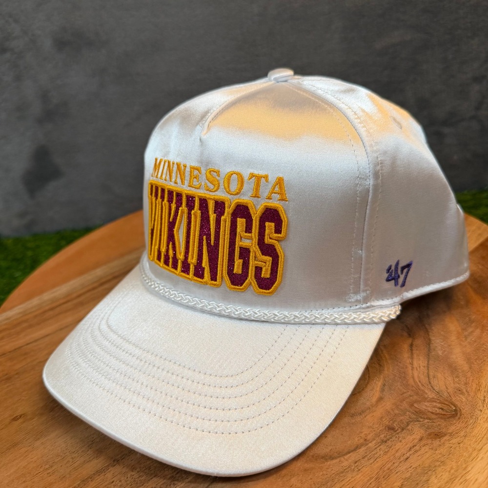 47 Brand Outspoken Hitch RF Hat Womens Minnesota Vikings White Satin Snapback